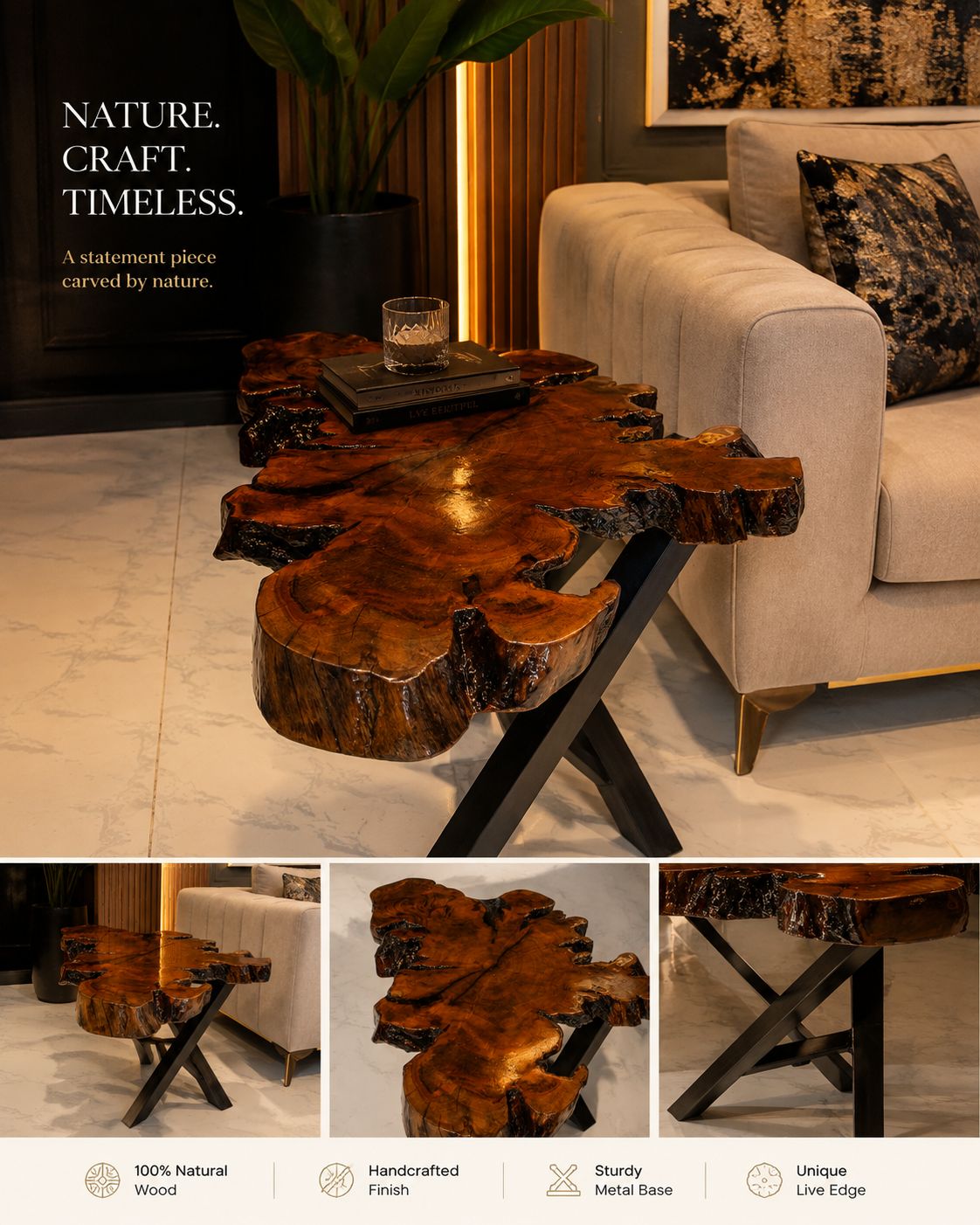 100% Real Wood Center Coffee Table