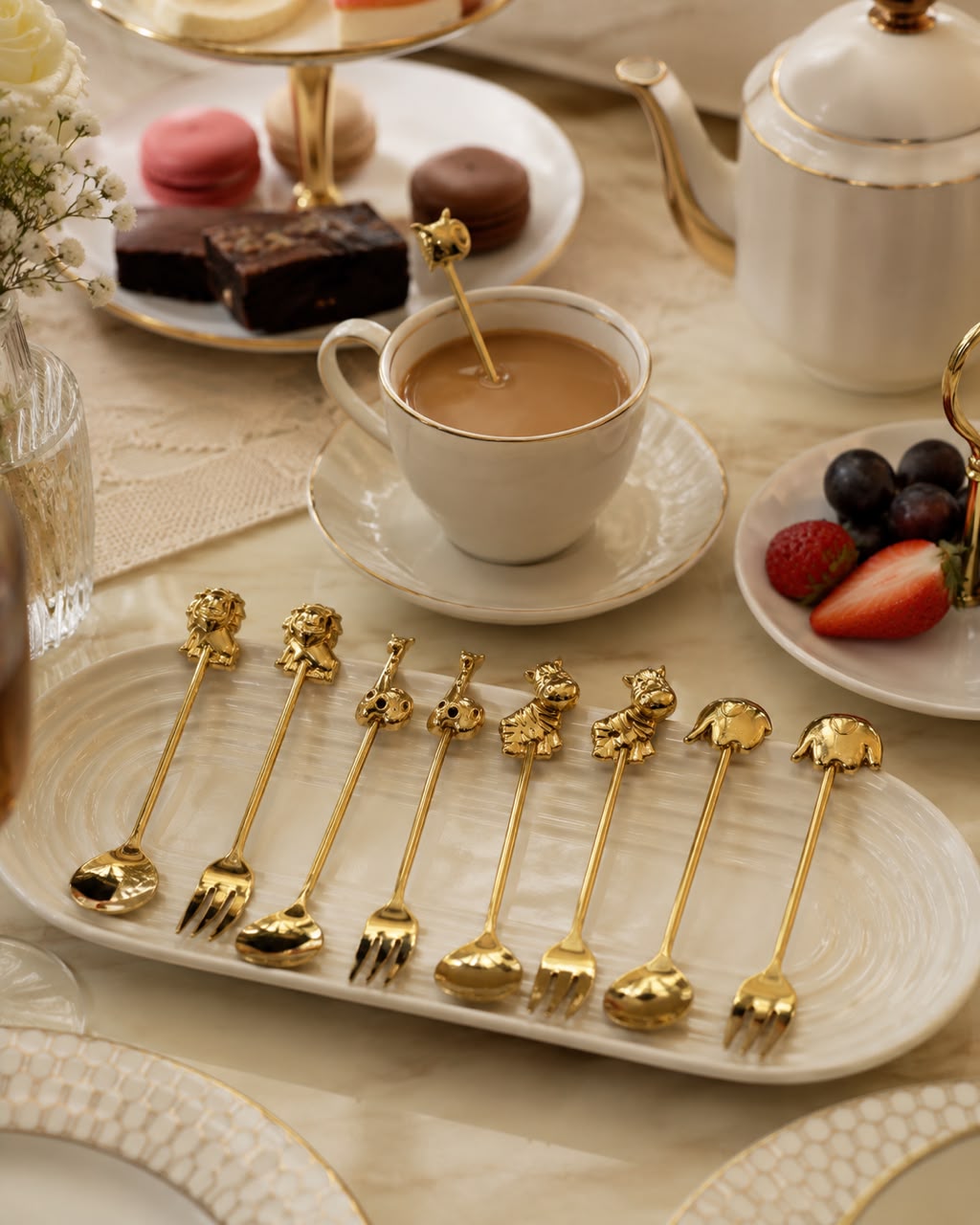 Royal Gold Tea Spoon & Fork 8 Pcs Set