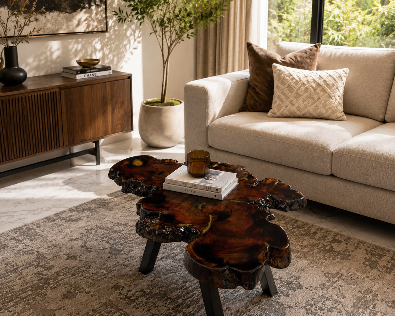 100% Real Abstract Wood Center Coffee Table