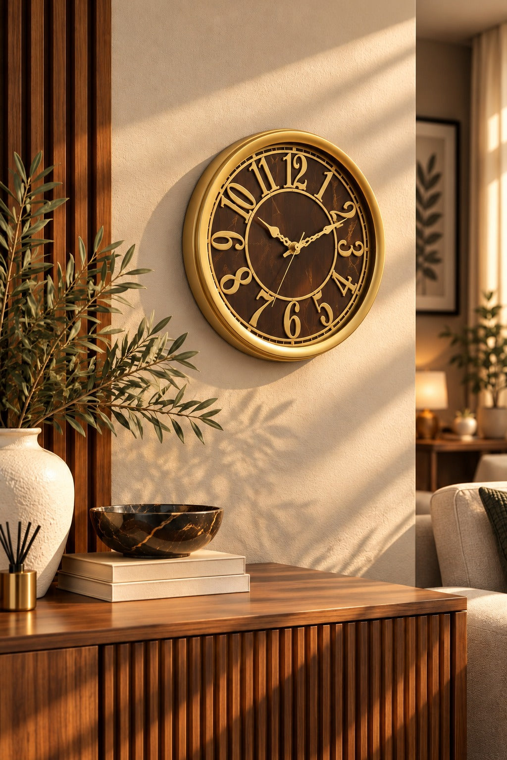 Luxury Gold & Walnut Vintage Wall Clock 15 inches