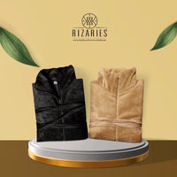 Thumbnail for Couple Bathrobe Set Black & Beige (2 Fleece Bathrobe)