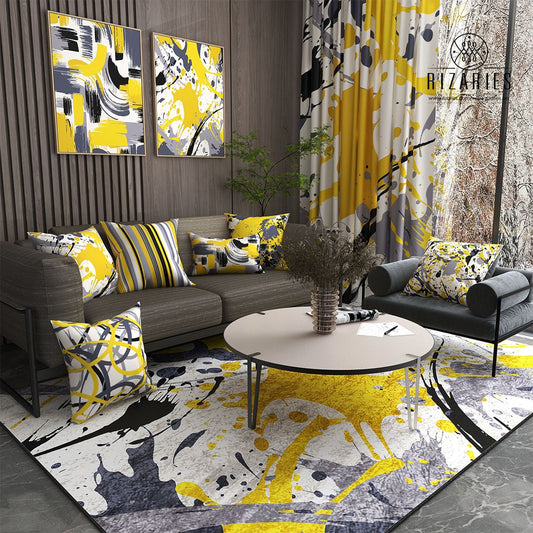 Yellow Grey Pattern Throw Pillow Set of 6