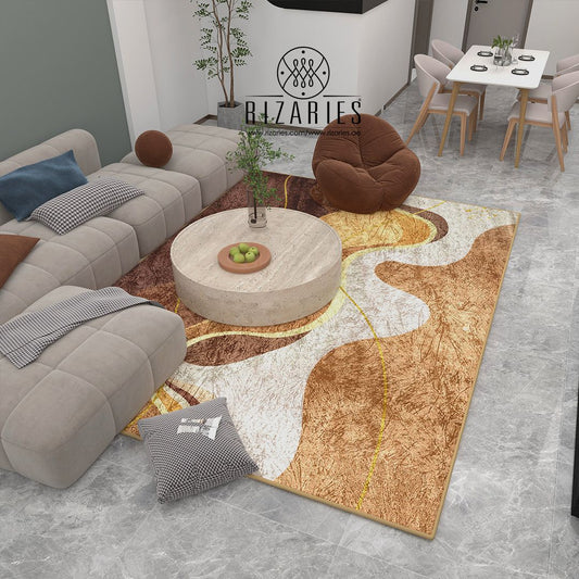 Beige Brown Wavy Centerpiece (Rug)