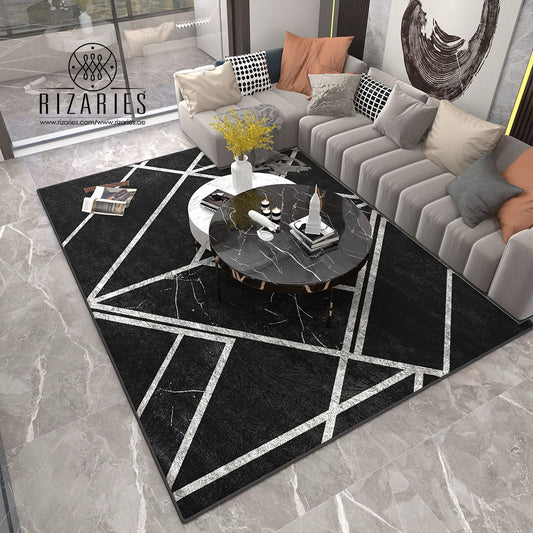 Black Silver Geometric Centerpiece (Rug)