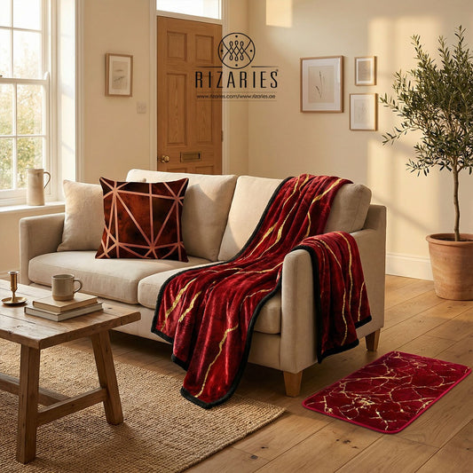 Burgundy Abstract Cozy Living Set
