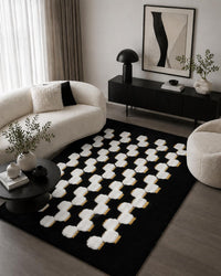 SuperSoft Black White Gold Chain Fur Centerpiece (Rug)