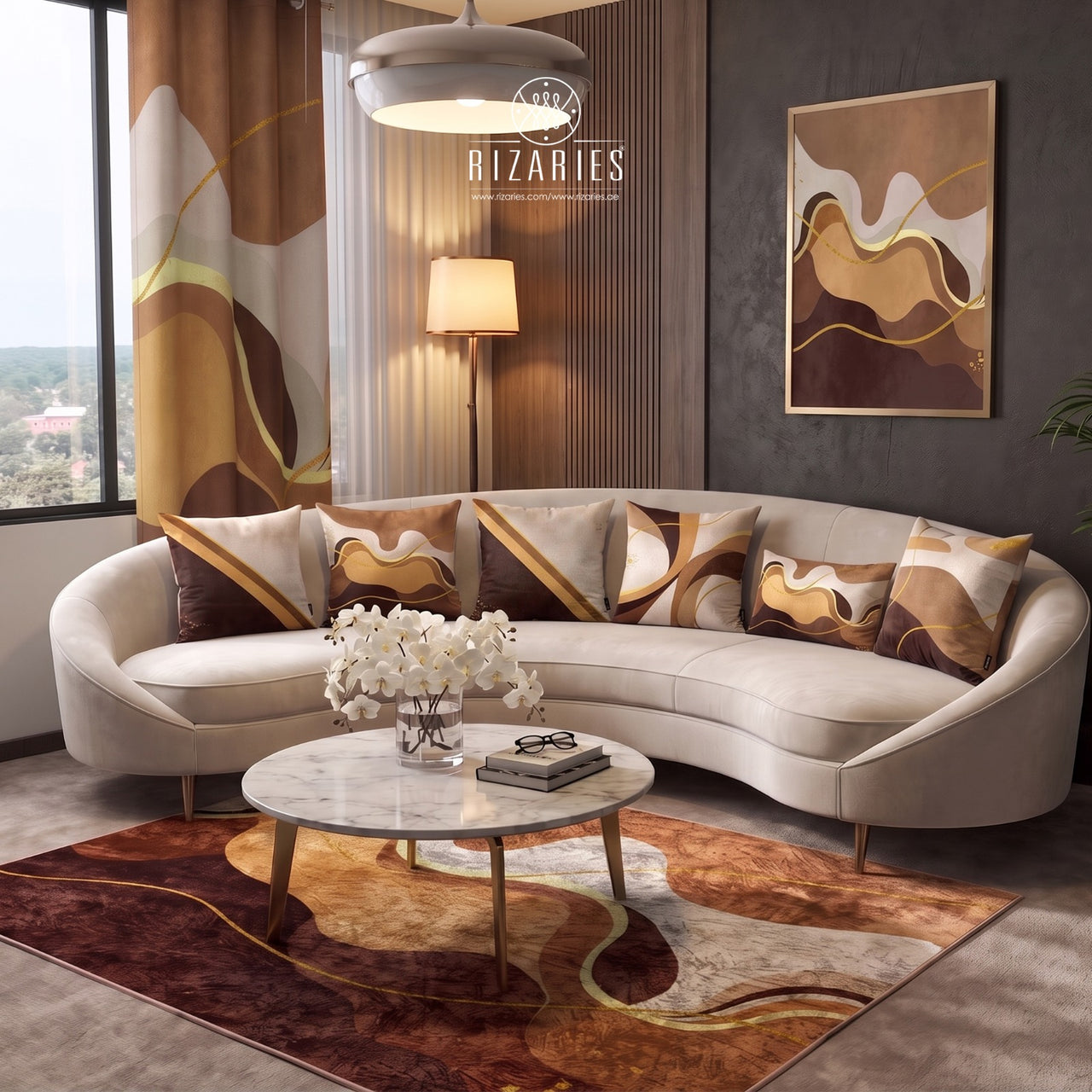 Beige Brown Wavy Throw Cushions Set of 6