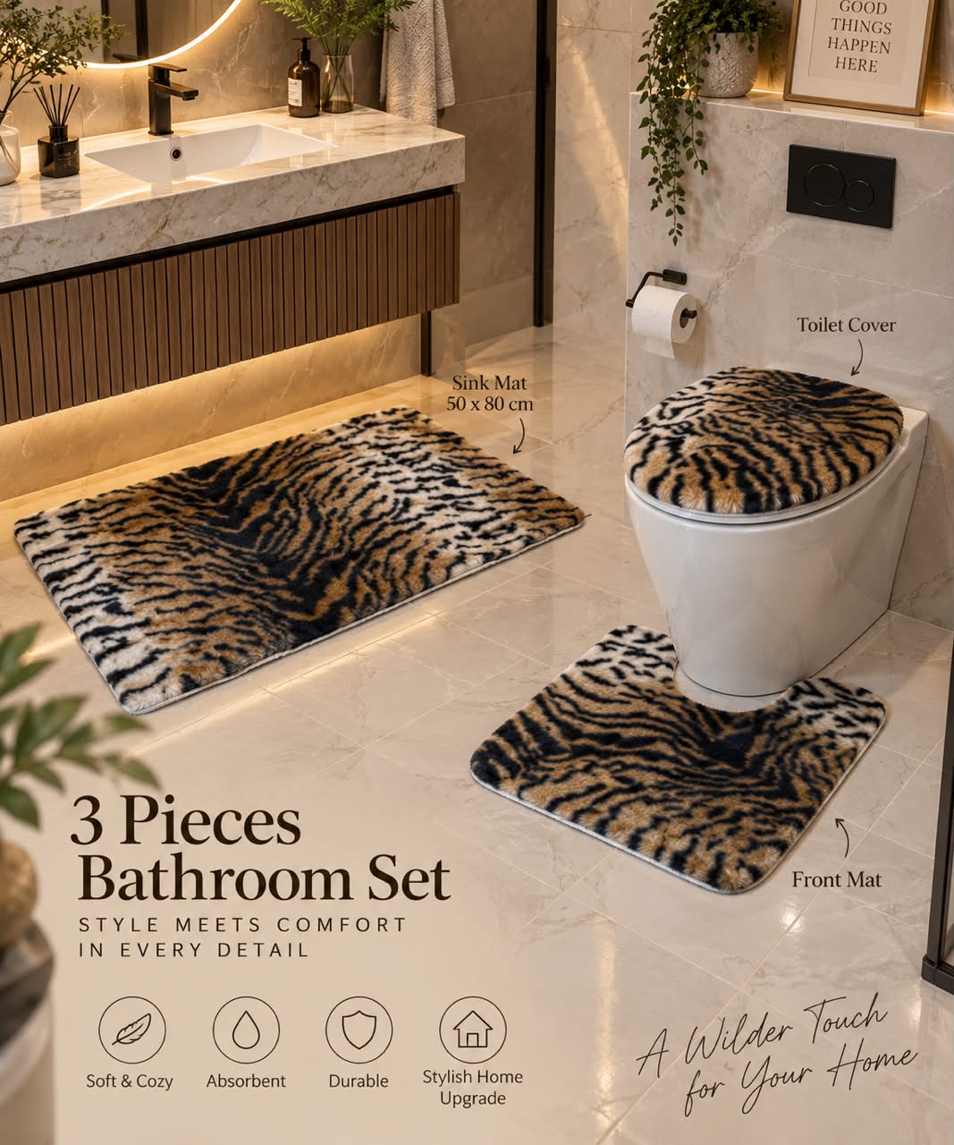 Tiger Print Bathroom Commode Set (3 PCS)