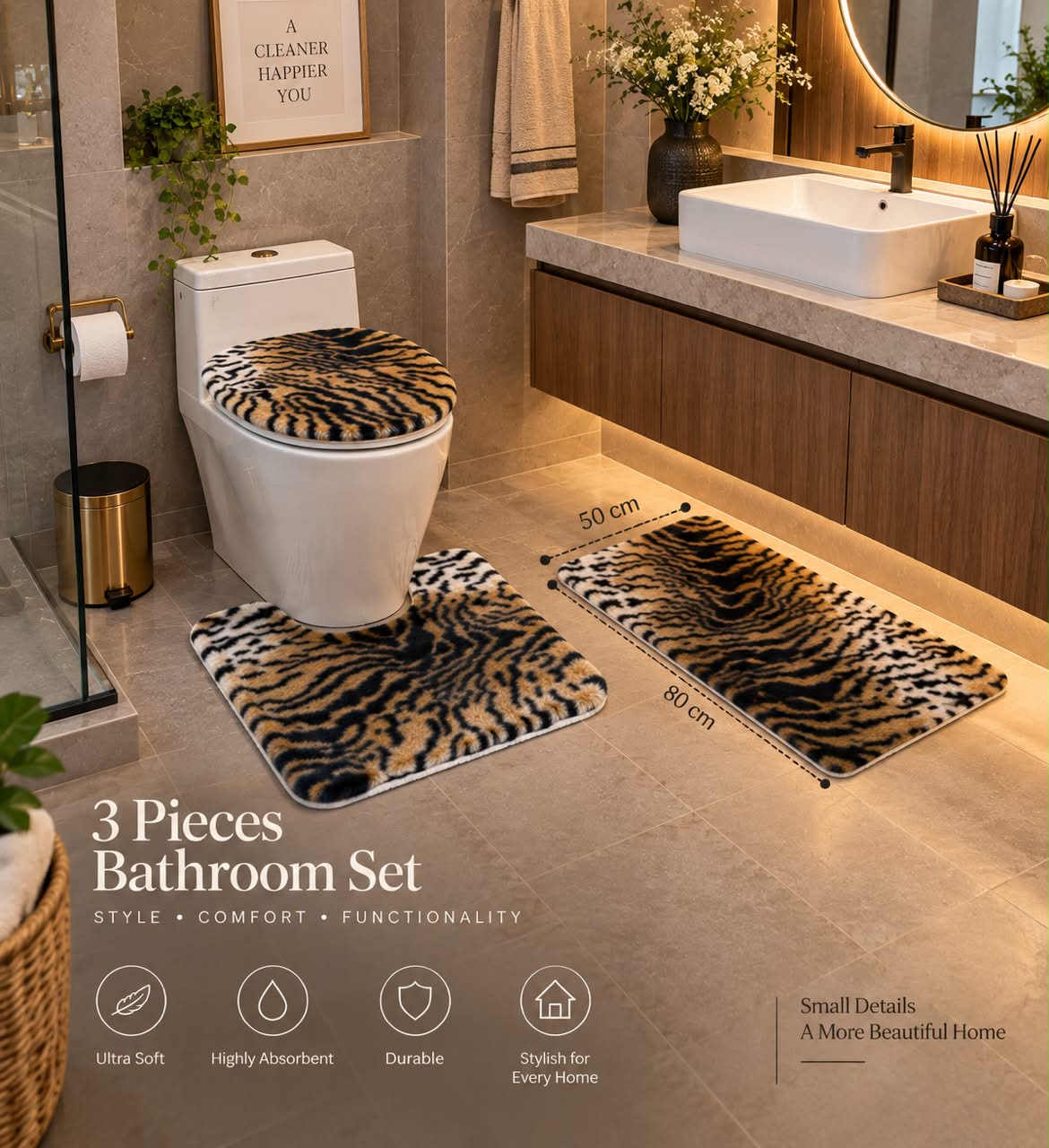 Tiger Print Bathroom Commode Set (3 PCS)