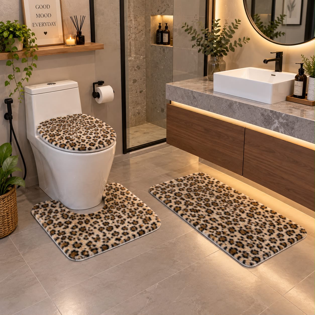 Leopards Skin Bathroom Commode Set (3 PCS)