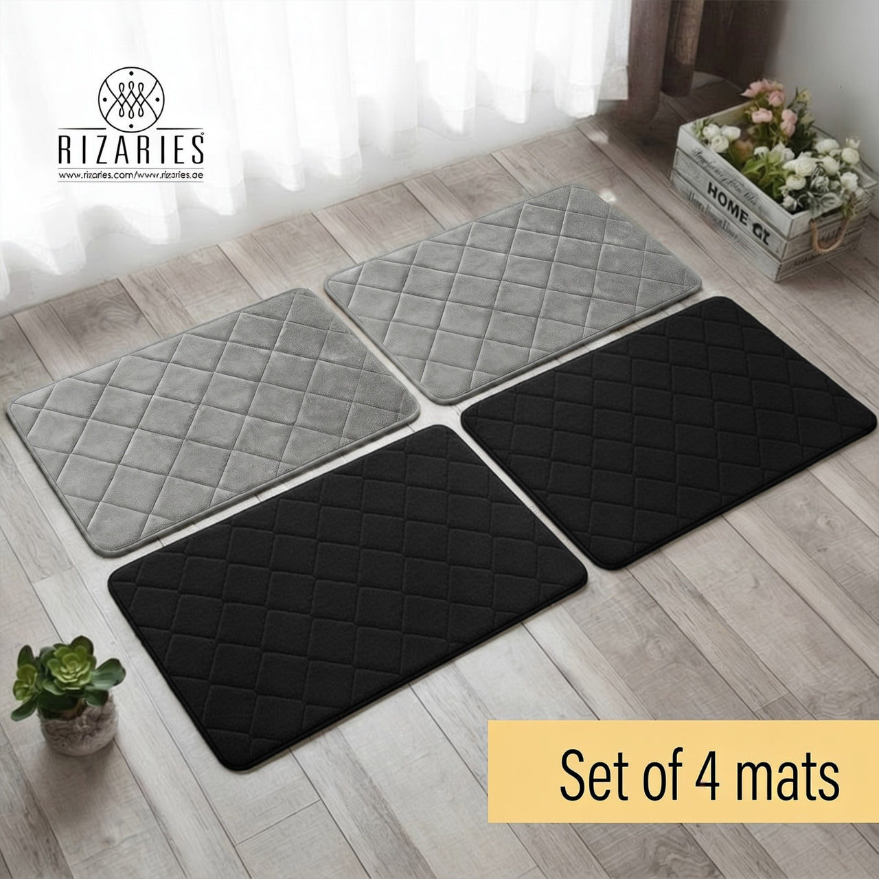 Set of 4 Door/Bathmats 2 Grey 2 Black