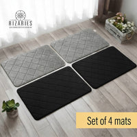 Set of 4 Door/Bathmats 2 Grey 2 Black