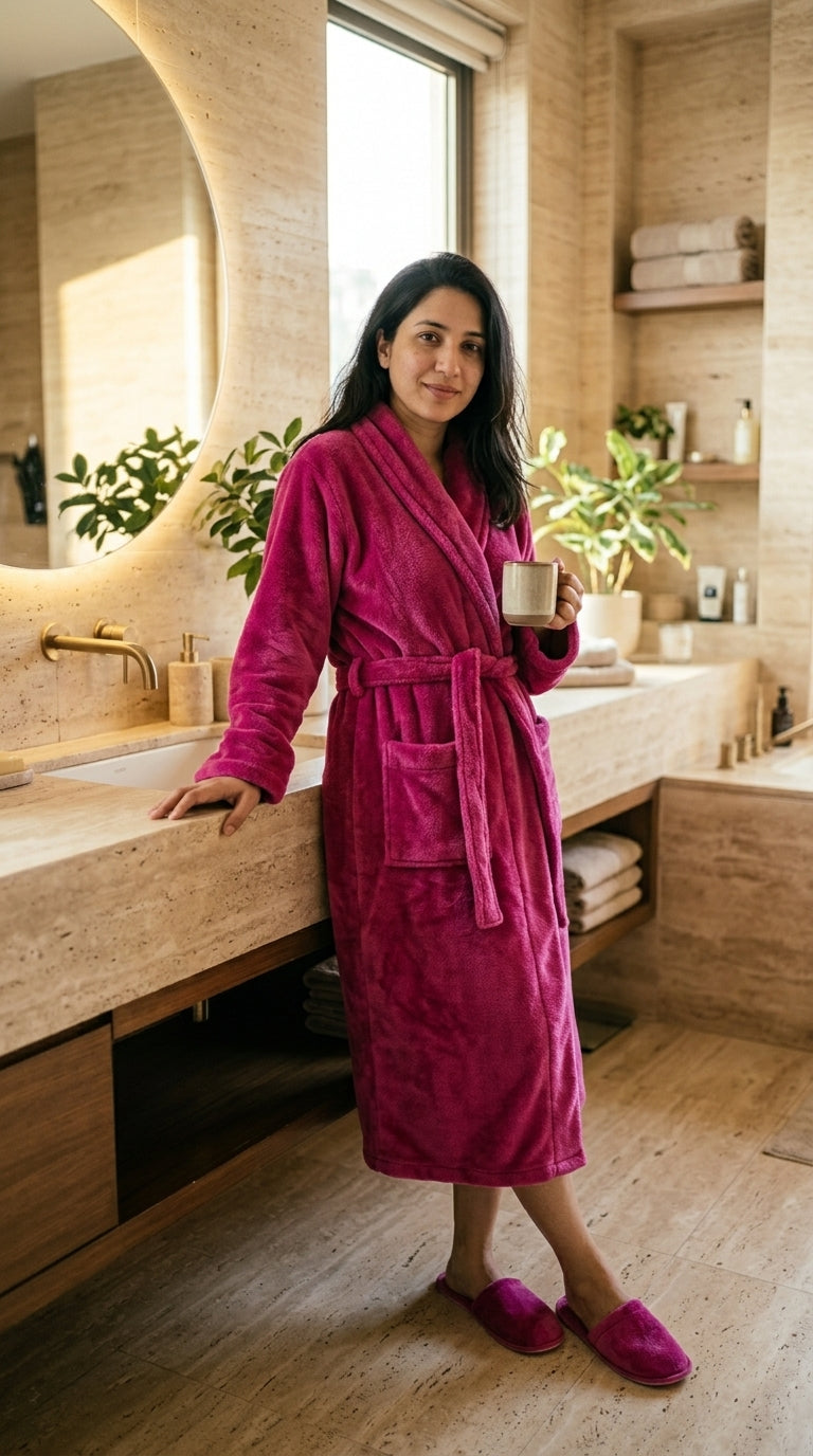 Velour Bathrobe and Slippers Set