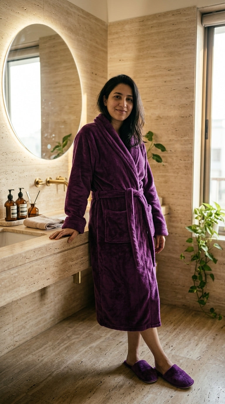 Velour Bathrobe and Slippers Set