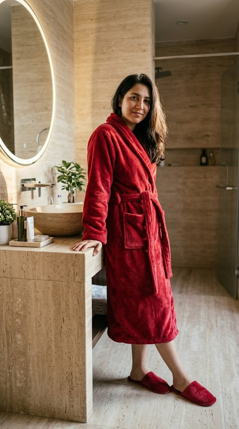 Velour Bathrobe and Slippers Set