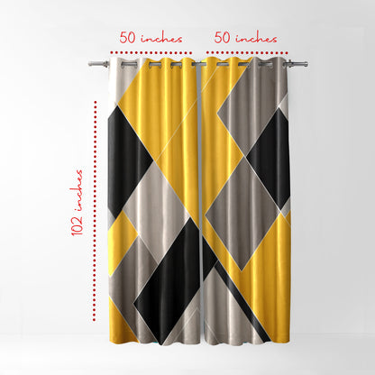 Yellow Grey Geometric Curtains