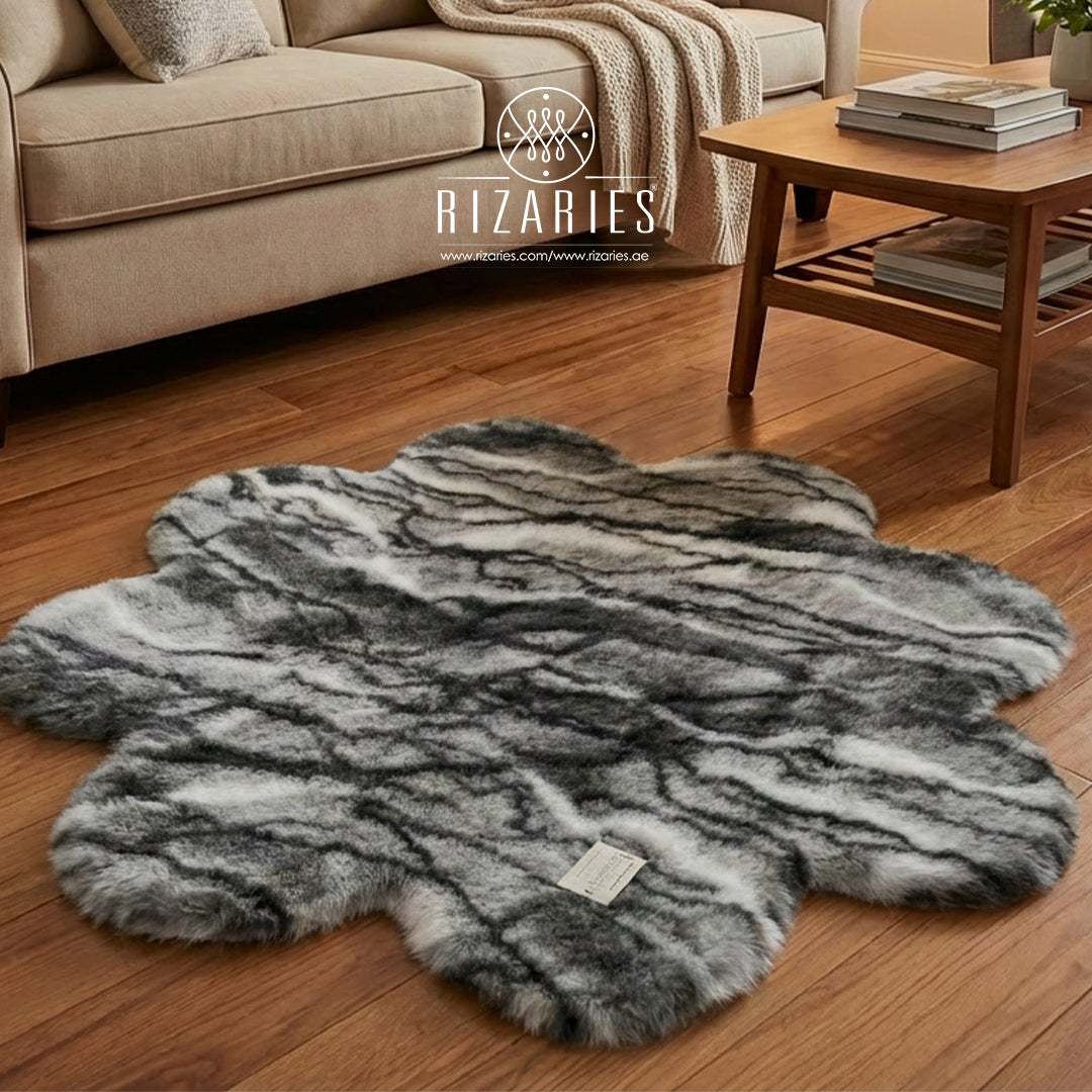 SuperSoft Grey Skin Imitation Fur Flower Mat
