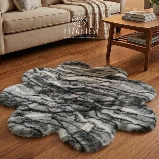 SuperSoft Grey Skin Imitation Fur Flower Mat