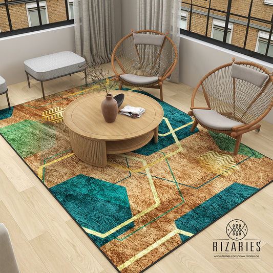 Emerald Copper Abstract Geo Centerpiece (Rug)
