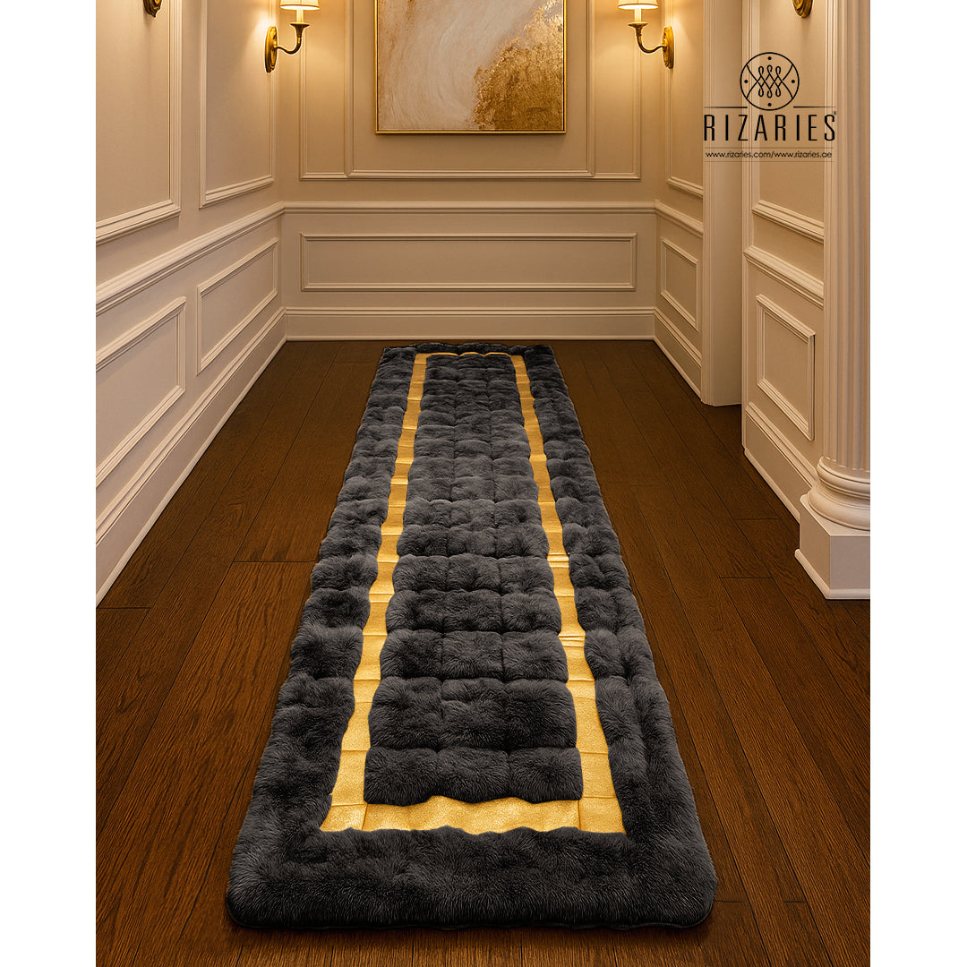 SuperSoft Box Style Fur with Gold Runner Rug