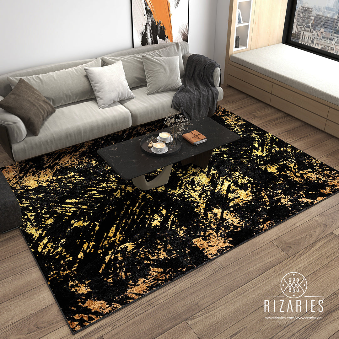 Black Gold Abstract Pattern Centerpiece (Rug) (CLEARANCE SALE)
