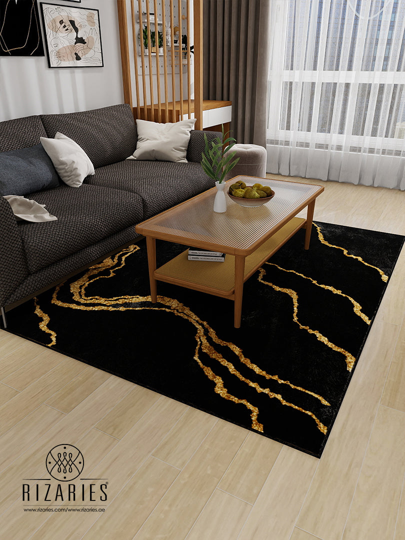 New Black Gold Abstract Centerpiece (Rug)