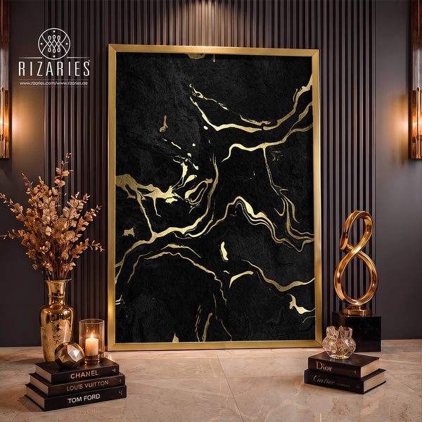 Midnight Gold Marble Canvas Painting