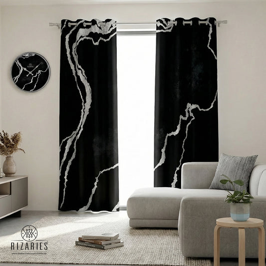 Black Silver Abstract Cozy Living Set