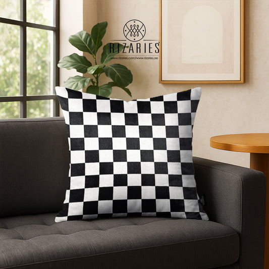 SuperSoft Black & White Checker Boxes Throw Cushion