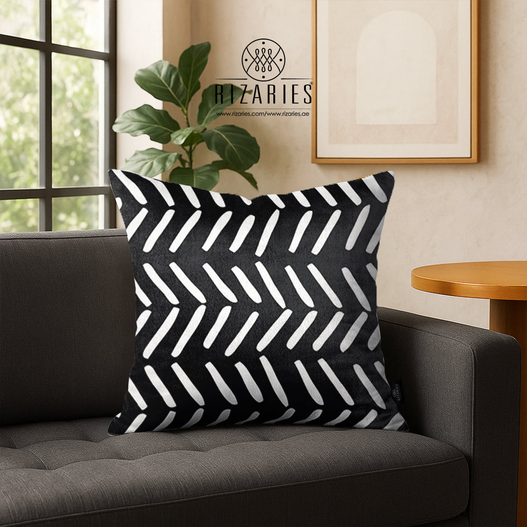 SuperSoft White & Black Uneven Throw Cushion