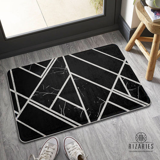 SuperSoft Black Silver Geometric Door Mat