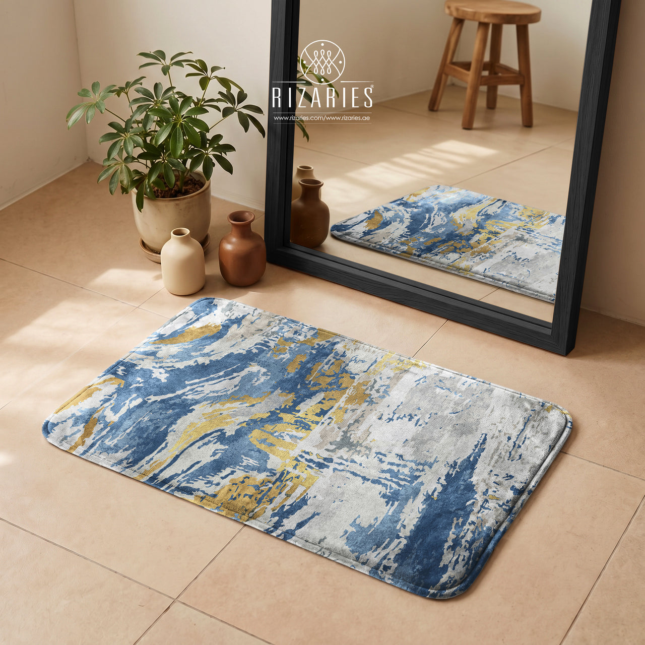 SuperSoft Blue Brush Abstract Door Mat