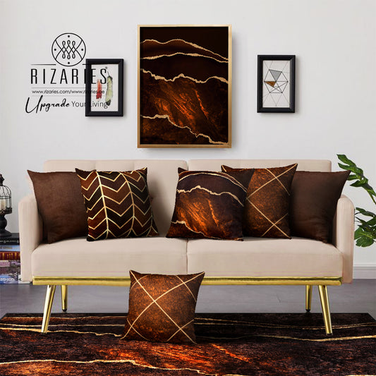 Brown Gold Abstract Throw Pillow Set of 6