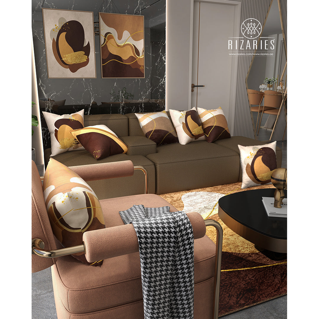 Beige Brown Wavy Throw Cushions Set of 6