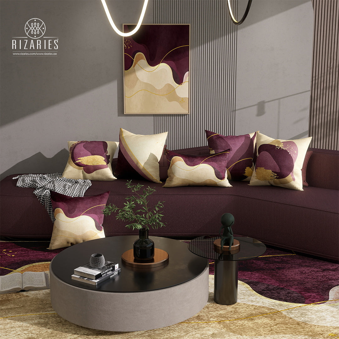 Purple Magenta Wavy Throw Cushions Set of 6