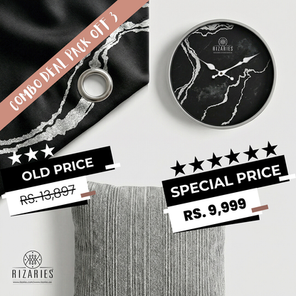 Black Silver Abstract Cozy Living Set