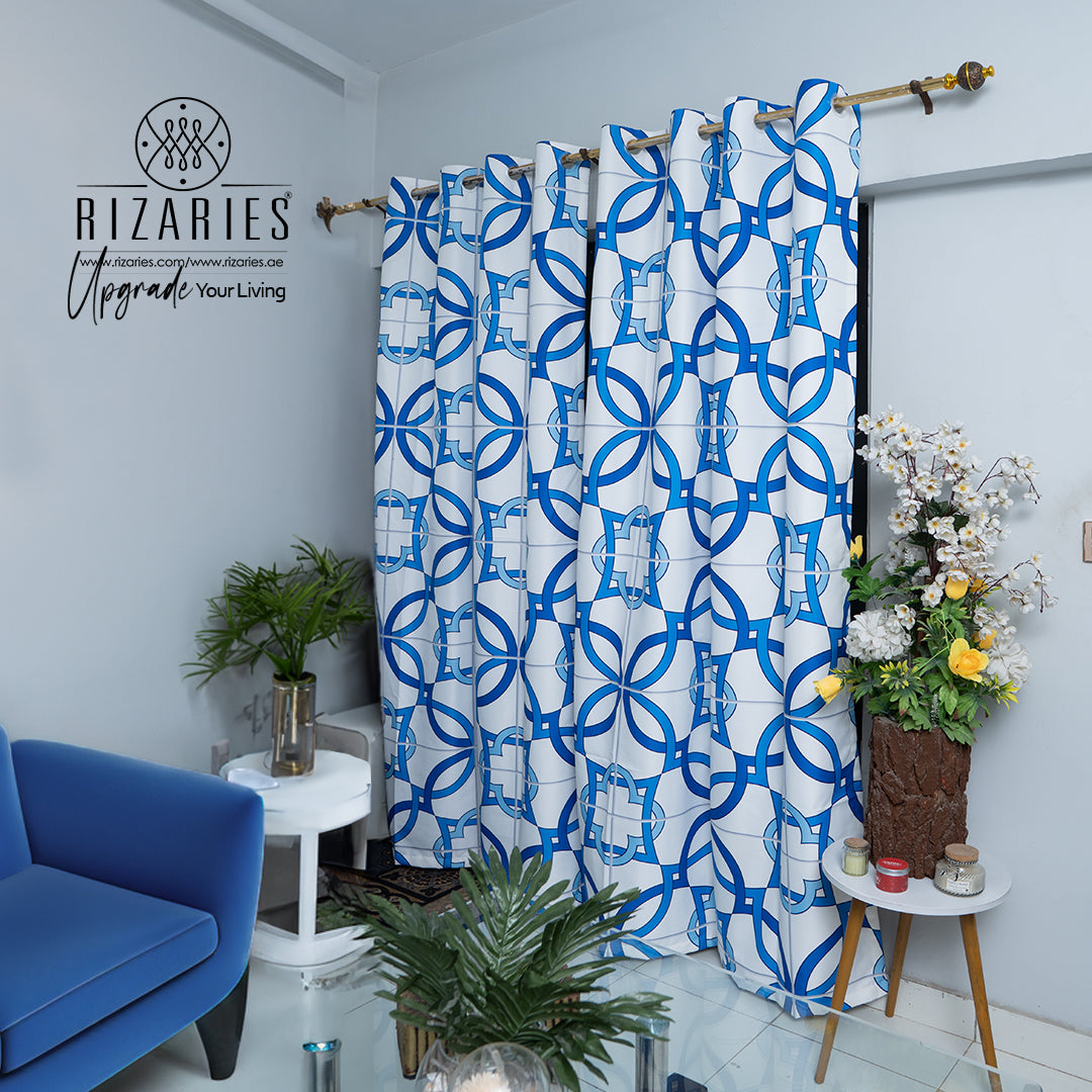 Navy Tile Pattern Curtains