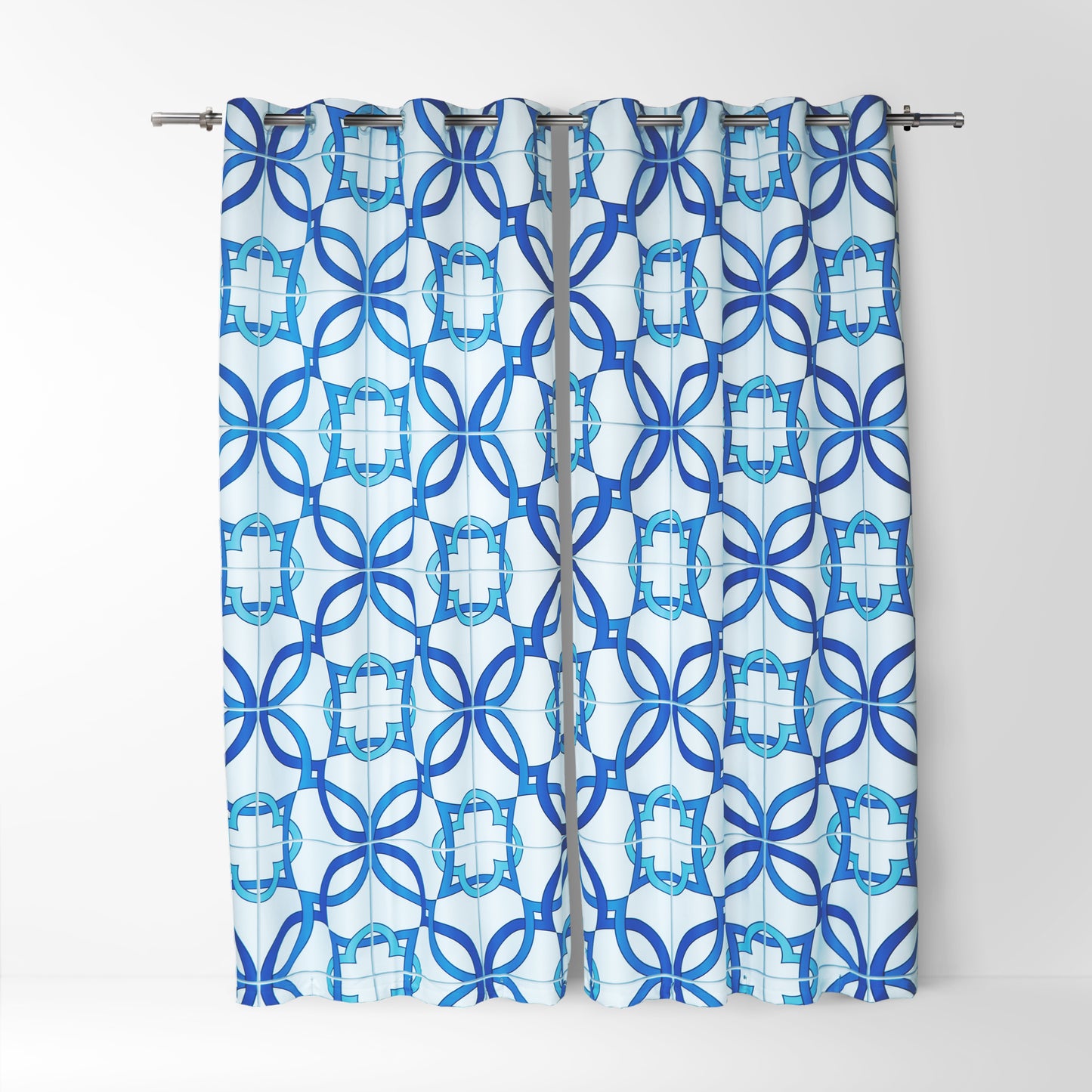 Navy Tile Pattern Curtains