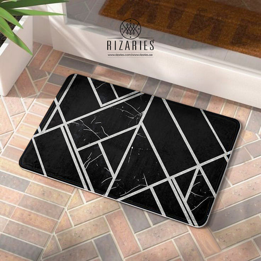 SuperSoft Black Silver Geometric Door Mat