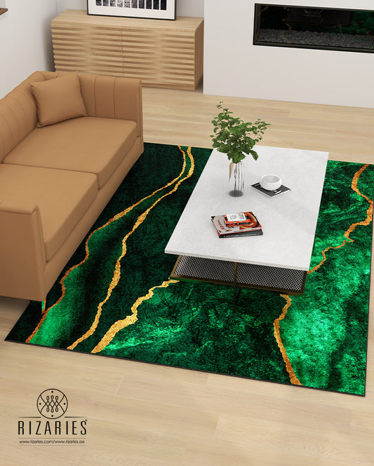 Green Gold Abstract Centerpiece (Rug)