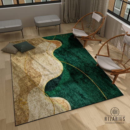 Beige Green Wavy Centerpiece (Rug)