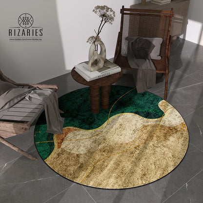 Beige Green Wavy Round Centerpiece (Rug)