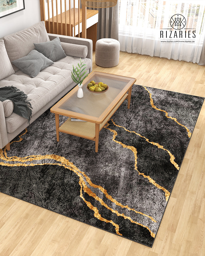 Grey Gold Abstract Centerpiece (Rug)