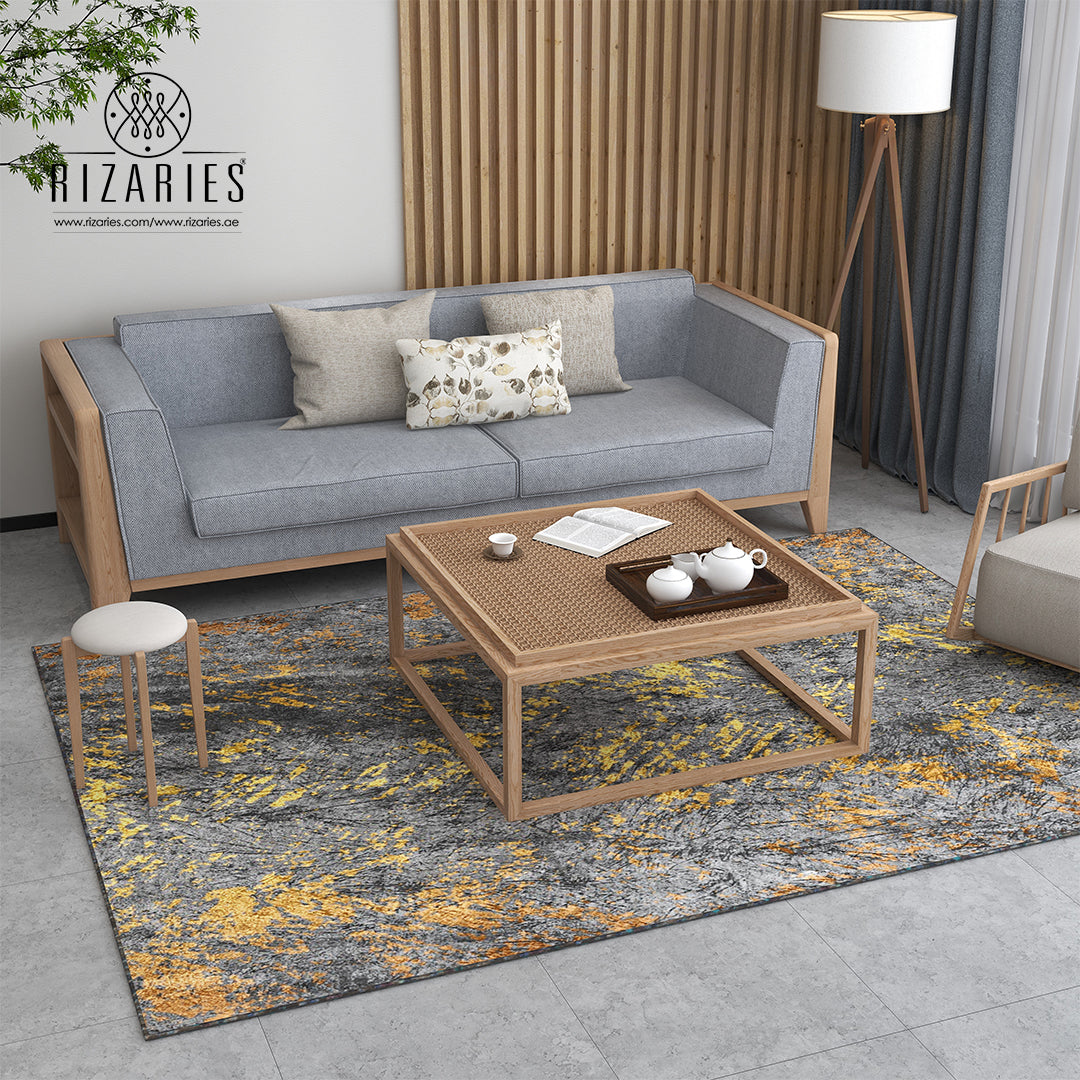 Grey Gold Abstract Pattern Centerpiece (Rug)