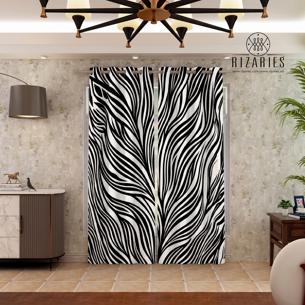 Black White Waves Curtains