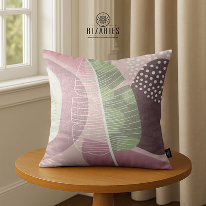 SuperSoft Mist Pink Leaf Abstract Throw Cushion