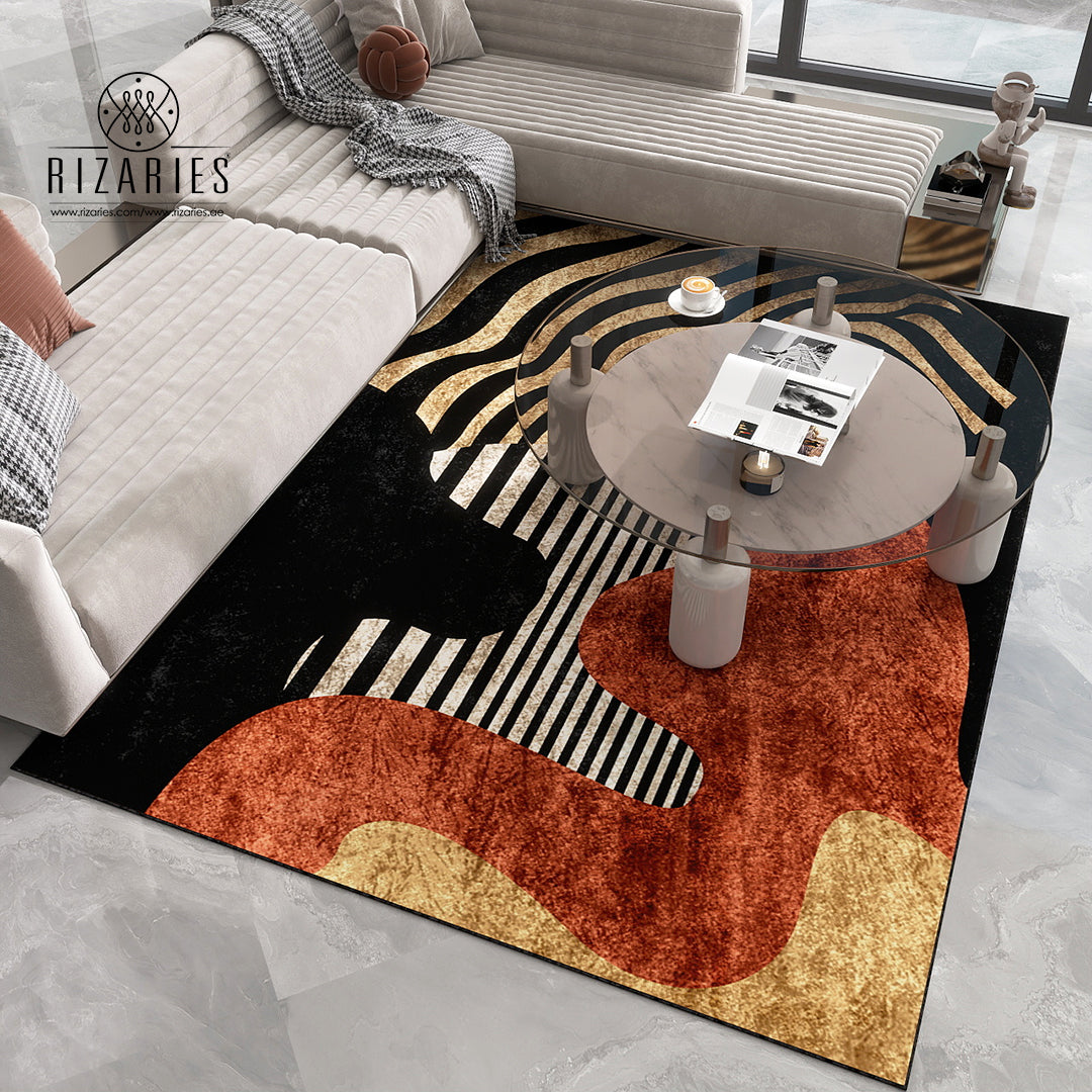 Black Rust Zebra Geometric Wave Centerpiece (Rug)