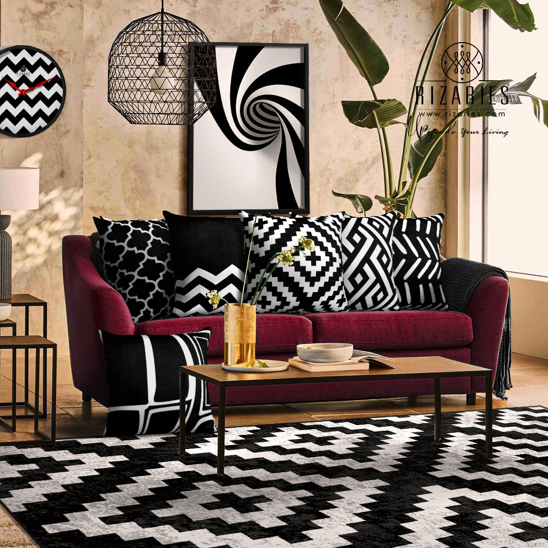 Modern Black & White Throw Cushions Set of 6