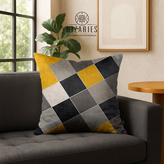 SuperSoft Yellow Black Boxes Throw Cushion