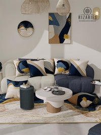 Thumbnail for Navy Beige Wavy Throw Cushions Set of 6